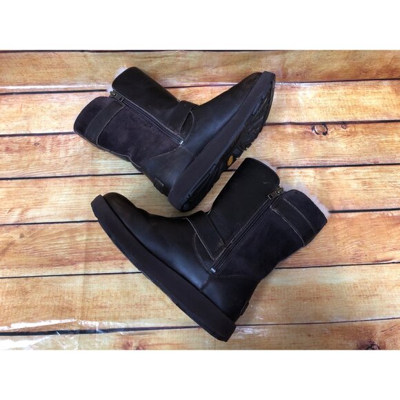 UGG Breida Brown Leather Waterproof Sheepskin Vibram Sole Boots Womens 6 /37 (h7 - Picture 6 of 10